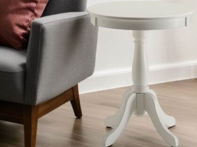 22" White Wood Round Pedestal End Table