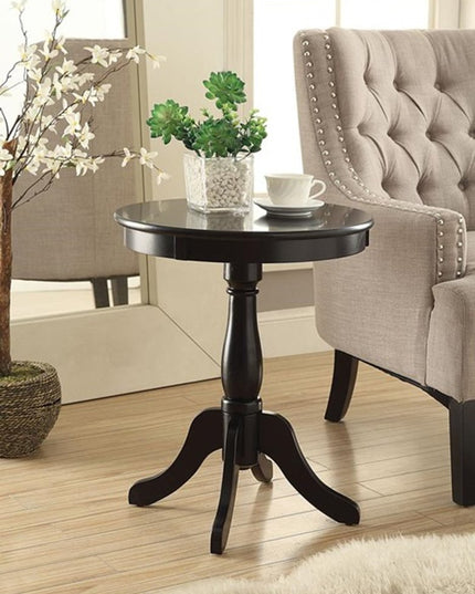 22" Black Wood Round Pedestal End Table