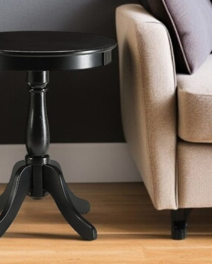 22" Black Wood Round Pedestal End Table