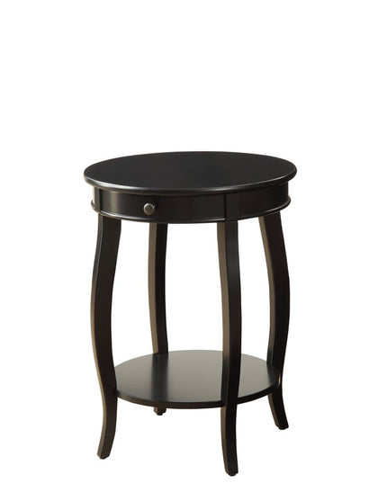 24" Black Wood Round End Table With Drawer And Shelf
