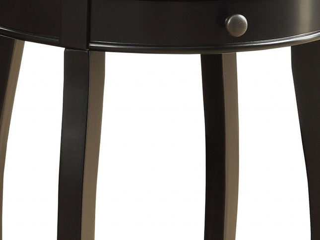24" Black Wood Round End Table With Drawer And Shelf