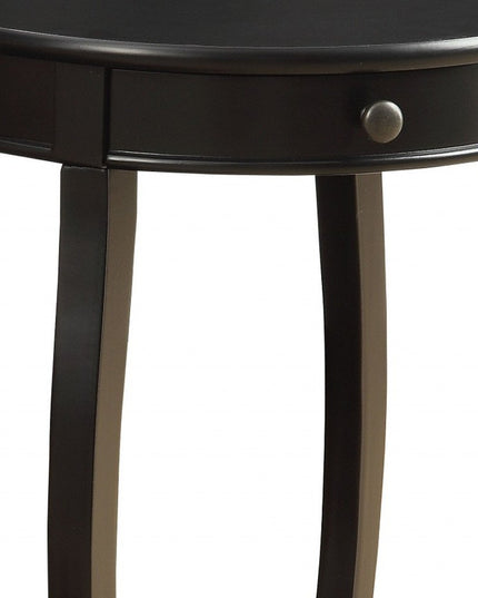 24" Black Wood Round End Table With Drawer And Shelf