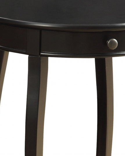 24" Black Wood Round End Table With Drawer And Shelf