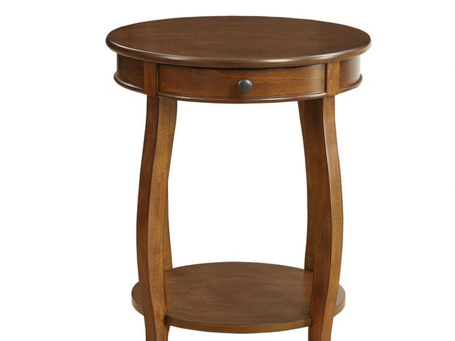 24" Brown Solid Wood Round End Table With Shelf