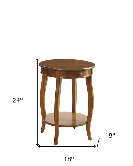 24" Black Wood Round End Table With Drawer And Shelf