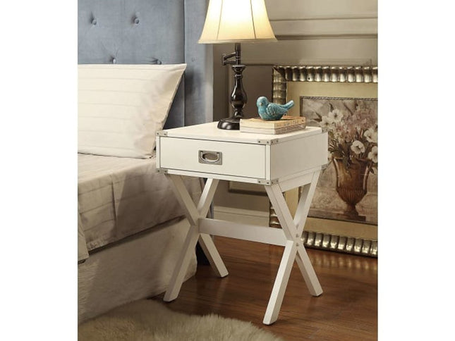 Modern White X Shape Wooden Storage End Table