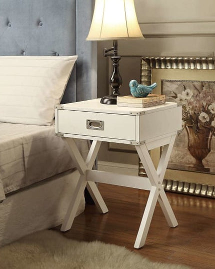 Modern White X Shape Wooden Storage End Table