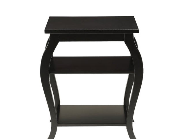 23" Black Wood Bow Leg End Table With Two Shelves