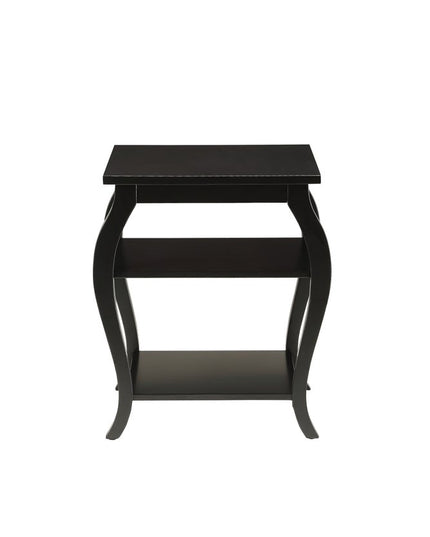 23" Black Wood Bow Leg End Table With Two Shelves