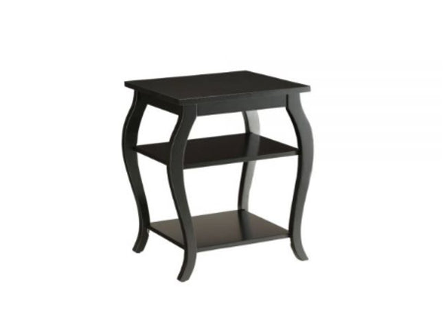 23" Black Wood Bow Leg End Table With Two Shelves