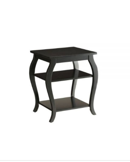 23" Black Wood Bow Leg End Table With Two Shelves