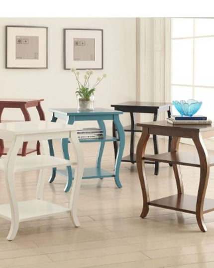 23" Black Wood Bow Leg End Table With Two Shelves