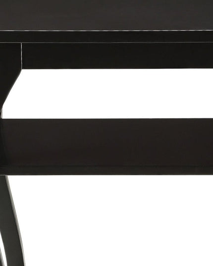 23" Black Wood Bow Leg End Table With Two Shelves