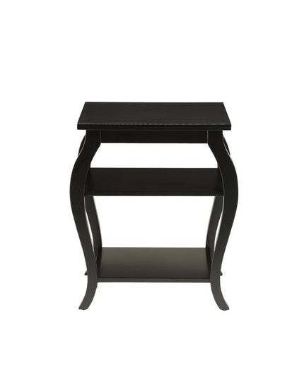 23" Black Wood Bow Leg End Table With Two Shelves