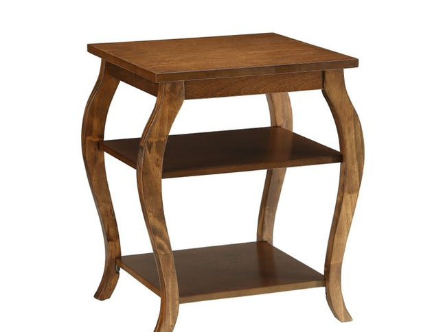 23" Black Wood Bow Leg End Table With Two Shelves