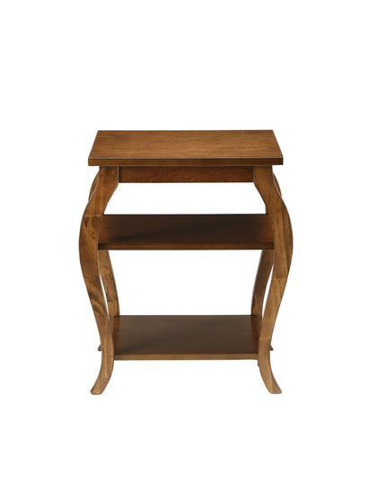 23" Black Wood Bow Leg End Table With Two Shelves