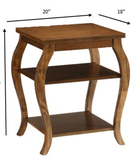 23" Black Wood Bow Leg End Table With Two Shelves