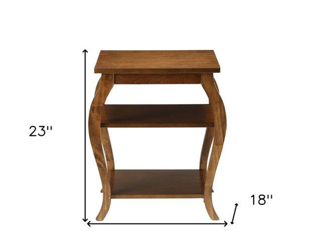 23" Black Wood Bow Leg End Table With Two Shelves