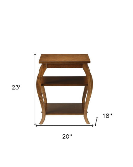 23" Black Wood Bow Leg End Table With Two Shelves