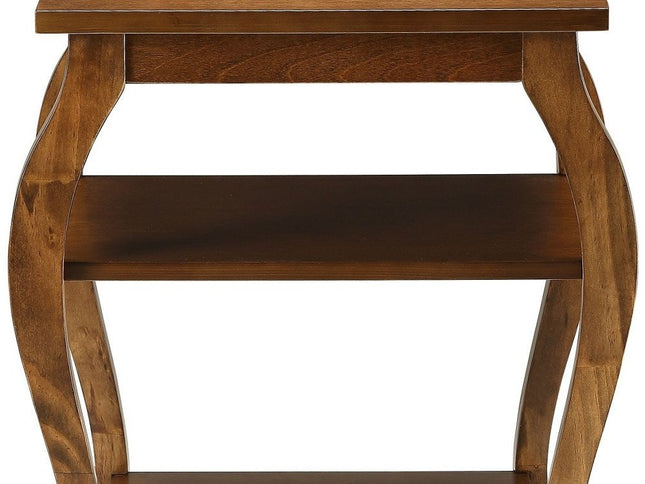 23" Black Wood Bow Leg End Table With Two Shelves