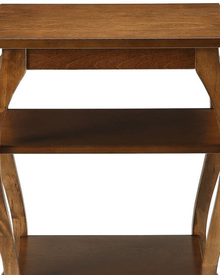 23" Black Wood Bow Leg End Table With Two Shelves