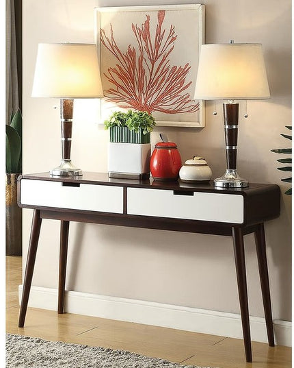 Mahogony And White Double Drawer Console Table