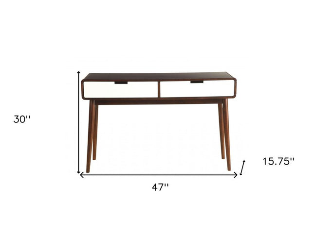 Mahogony And White Double Drawer Console Table