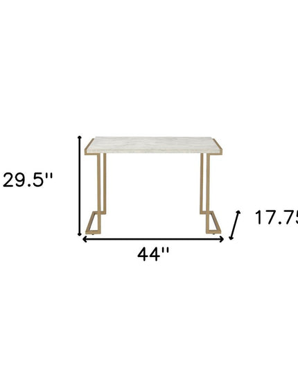 44" White and Gold Faux Marble And Iron Sled Coffee Table