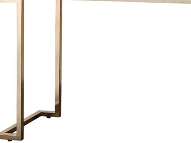 44" White and Gold Faux Marble And Iron Sled Coffee Table