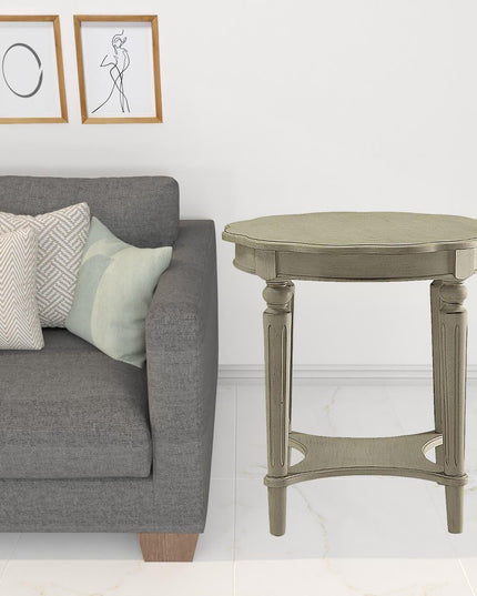 24" Light Slate Gray Solid Wood Round End Table With Shelf