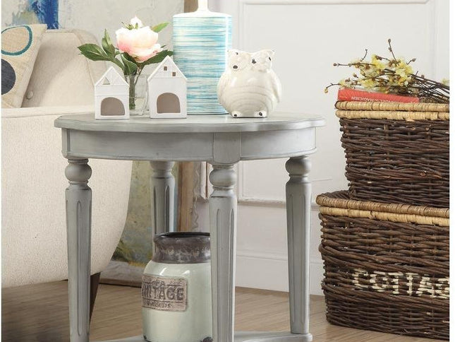 24" Light Slate Gray Solid Wood Round End Table With Shelf