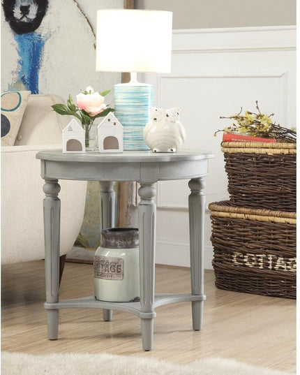 24" Light Slate Gray Solid Wood Round End Table With Shelf
