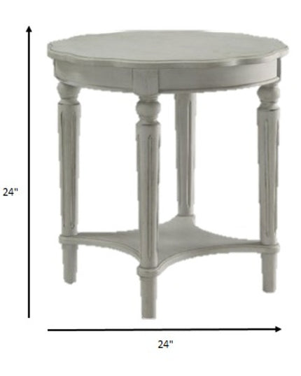24" Light Slate Gray Solid Wood Round End Table With Shelf