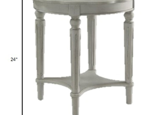 24" Light Slate Gray Solid Wood Round End Table With Shelf