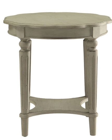 24" Light Slate Gray Solid Wood Round End Table With Shelf