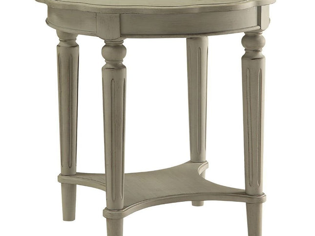 24" Light Slate Gray Solid Wood Round End Table With Shelf