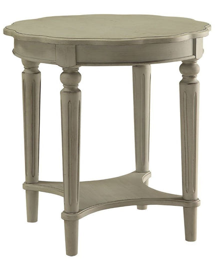 24" Light Slate Gray Solid Wood Round End Table With Shelf