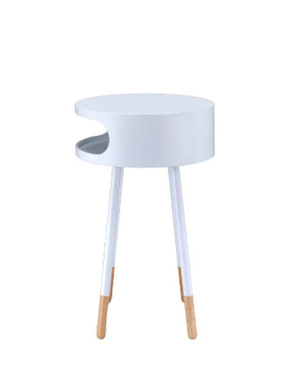 26" White and Natural Solid Wood Round End Table With Shelf