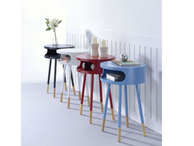 26" White and Natural Solid Wood Round End Table With Shelf