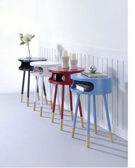 26" White and Natural Solid Wood Round End Table With Shelf