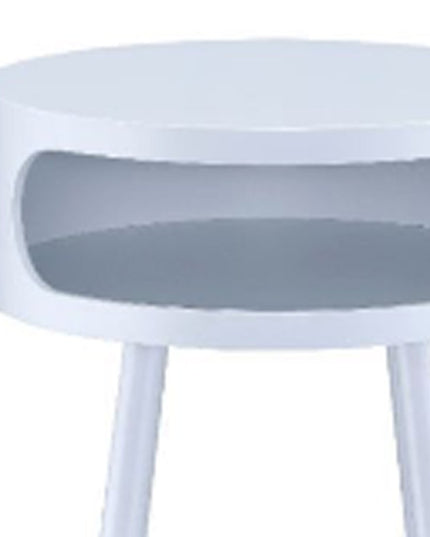 26" White and Natural Solid Wood Round End Table With Shelf