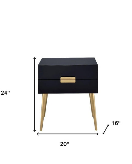 24" Gold And White End Table With Two Drawers