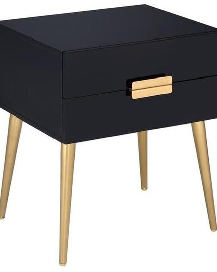 24" Gold And White End Table With Two Drawers