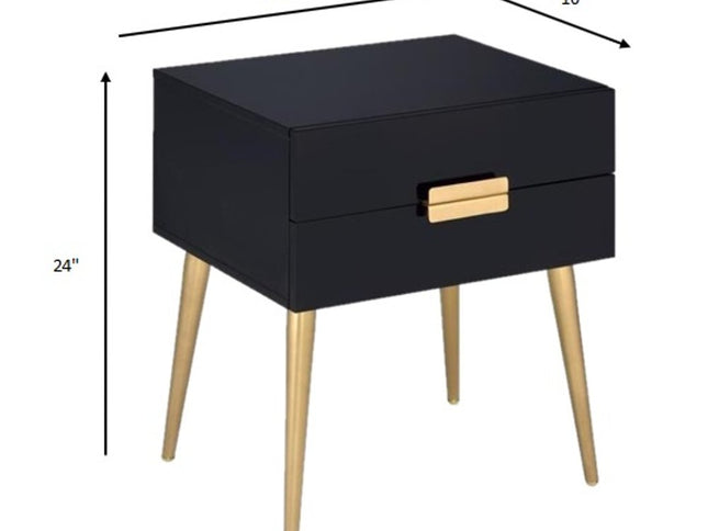 24" Gold And White End Table With Two Drawers