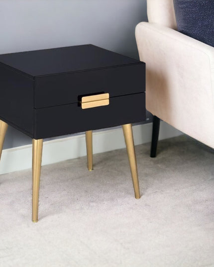 24" Gold And White End Table With Two Drawers