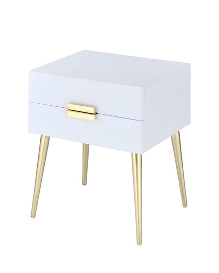 24" Gold And White End Table With Two Drawers