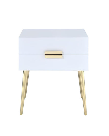 24" Gold And White End Table With Two Drawers