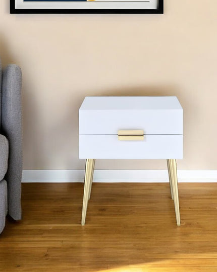 24" Gold And White End Table With Two Drawers