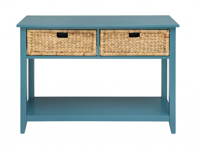 44" Teal Blue Solid Wood Console Table
