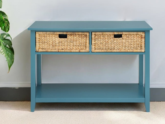 44" Teal Blue Solid Wood Console Table